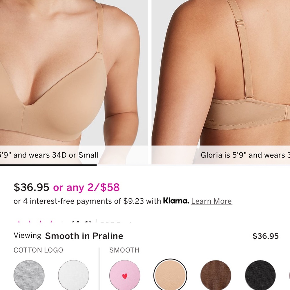 PINK —Wireless lightly lined bra’s